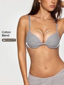 SHAPORA 1pc Cotton Comfortable Solid Color Bra - Grey - View 6