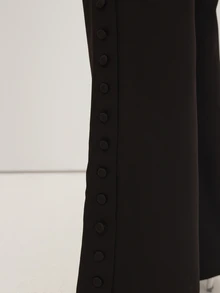 MUSEYN Black Woven Fitted Flared Leg Trousers Classy Date Night Chic Evening Fall - Black - View 5