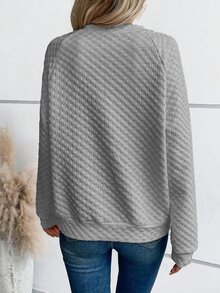 SHEIN LUNE 女款V領插肩袖長袖休閒寬鬆衛衣 - 灰色 - 查看 2