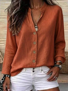 EMERY ROSE Women's Woven Casual Long-Sleeved Fall Blouse - Orange - View 3