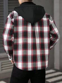 Manfinity CasualCool Men's Hooded Pocket Drawstring Plaid Shacket - Multicolor - View 2