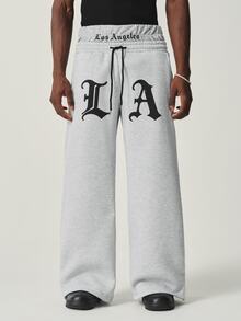 STYNVO Men's Fashionable Waist Print Design Drawstring Sweatpants - Grey - View 5