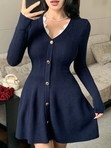 DAZY Ladies áo len váy - Màu xanh hải quân - Xem 8