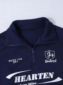 SHEIN 女童大童春秋冬季休閒兩件套，紐約字母印花立領衛衣與短褲套裝，保暖校園穿搭，適合日常上學通勤、外出散步、購物旅行，可搭配夾克、背心或鋪棉外套 - 藍色 - 查看 8