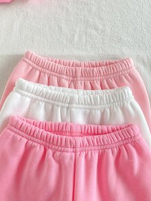 SHEIN 幼兒女嬰可愛粉白花卉亮片蝴蝶結羅紋長袖運動衫褲套裝 生日秋季假期連身毛衣 親子套裝 - 彩色 - 查看 6
