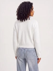 SHEIN BASICS 女款極簡復古單排扣長袖針織開襟衫 - 白色 - 查看 2