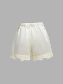 SHEIN MOD Women's Solid Color Contrast Lace Fashion Shorts - Apricot - View 2