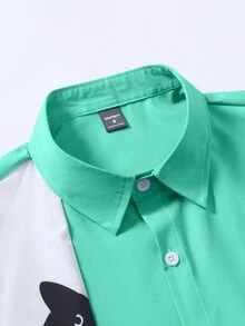 Manfinity Homme Herrskjorta för sommaren med färgblock och katttryck, kort ärm - Mint Grön - Visa 5