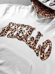 ROMWE MEN Men's Leopard Print Graphic Streetwear Pullover Pullover Sweatshirt Set - Grey - View 8