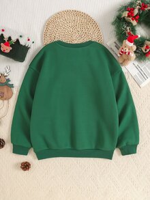 SHEIN Kids Tween Boy Autumn/Winter Green Santa Claus Crew Neck Sweatshirt (Unisex/Winter Wear), Matching Family Christmas Outfit - Green - View 2