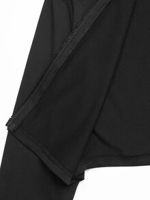 SHEIN 兒童青少年女孩極簡黑色針織三件套：長袖半高領拉鍊上衣、交叉腰背心與迷你運動套裝，返校穿搭 - 黑色 - 查看 9