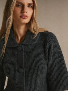 Poéselle Women's Solid Color Lapel Single-Breasted Fashion Elegant Cardigan - Dark Grey - View 4