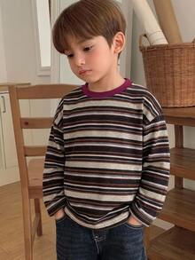 Dazy Kids 小男孩圓領長袖拼色條紋T恤 - 彩色 - 查看 1