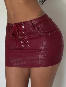 Jeanoix Y2K Women's Solid Color Fashion Ultra Mini Skirt - Burgundy - View 8