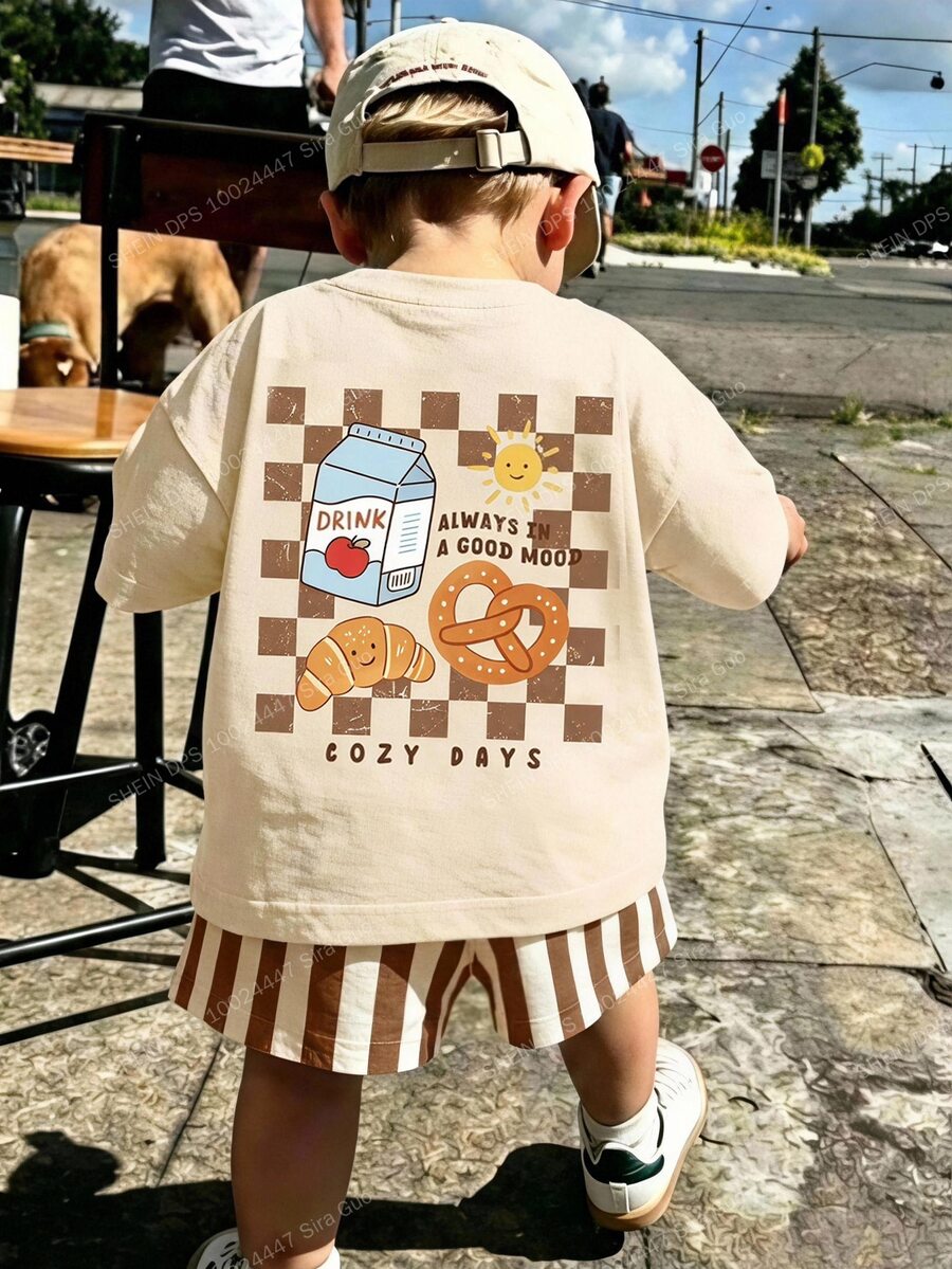 Baby Boy Casual Simple T-Shirt Set Suitable For Summer Cartoon Pattern - Multicolor - View 1