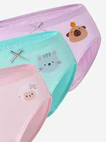 SHEIN Celana Dalam Katun Lucu untuk Anak Perempuan, dengan Desain Hewan Menggemaskan seperti Domba, Anak Kucing, Unicorn, Kelinci dan Kapibara, Tersedia dalam Berbagai Warna dan Motif, Cocok untuk Semua Musim. Set 5 Potong. - MultiWarna - View 3