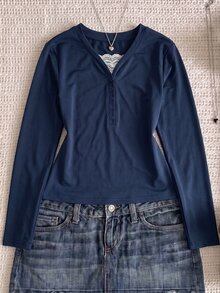 Teen Girl Casual Slim Fit Long Sleeve T-Shirt Base Layer, Printed Accents, Versatile Comfortable Elegant Style, Suitable For Outings, School, Layering - Blue - View 3