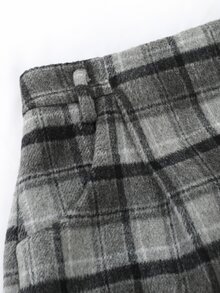 Franclia Women Plus Size Jacquard Tweed Grey Plaid Shorts Commuter Casual - Grey - View 3