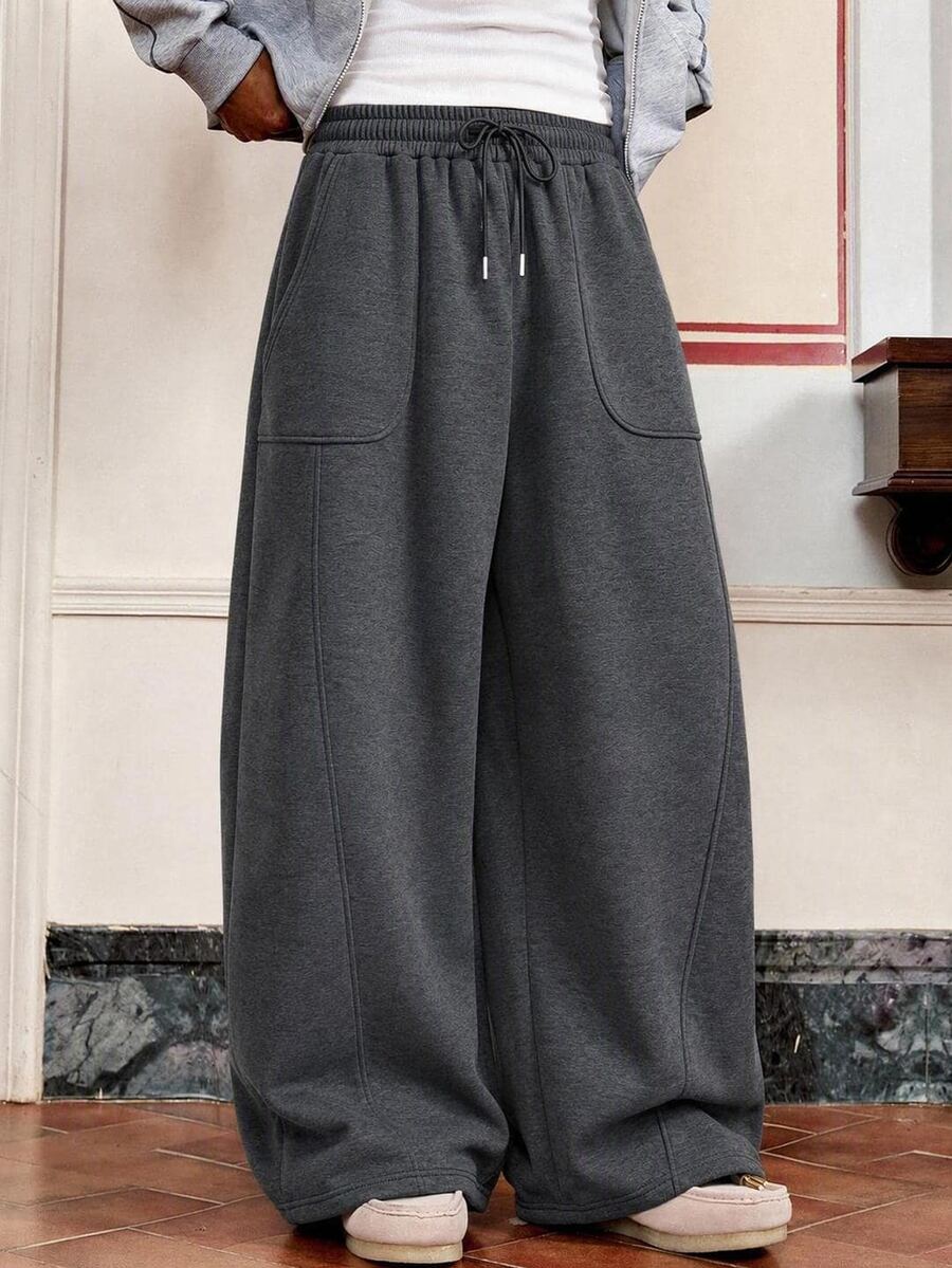 EASEVO Men's Spring Autumn Casual Plus Size Long Sweatpants Solid Dark Gray No Print Back Pocket - Grey - View 1