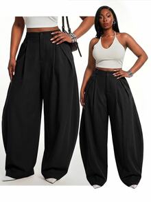 SHEIN SXY Plus Size Suit Pants Office Business Formal Black Winter Casual Smart Baggy - Black - View 1