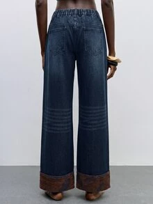 Maija Celana Jeans Denim Wanita Kasual Kaki Lurus Potongan Longgar - Dark Wash - View 2