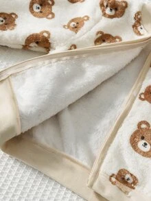 Baby Boys Shirt Co-Ords 2pcs/Set Fleece Teddy Bear Print Plush Jacket Knit Sweatshirt & Sweatpants Long Pants Color Block Set, Autumn/Winter Season - Multicolor - View 4