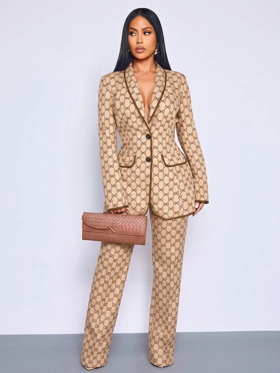 SOLERSUN Sexy Elegant Commuter Workplace Blazer Vintage Print Slim Fit Autumn Winter Jacket Old Money Style Women (Random Floral)