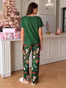 SweetSlumber Women's Round Neck Christmas Themed Print Pajama Set - Green - View 2