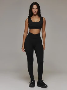 Musera Sport Dipped V Front Back Logo Printed Fitted Active Legging An Fitted Mini Short Active Multipack Sport Essentials Basics Autumn Fall Winter - Black - View 1