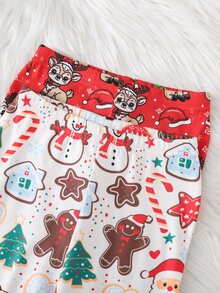 Cozy Pixies 4pcs Baby Girl Baby Girl Casual Christmas Red Reindeer Cute Christmas Pattern Print Crew Neck Pullover Long Sleeve Pajama Pants Knit Loungewear Set Tight 2 Pieces - Red - View 3