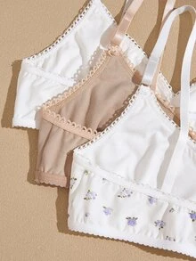 Lullawish Women's Cotton Knitted Romantic Ditsy Floral Bra 3pcs Set - Multicolor - View 4