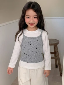 DAZY Young Girl Crew Neck 2 In 1 Fashionable Cute T-Shirt - Grey - View 1