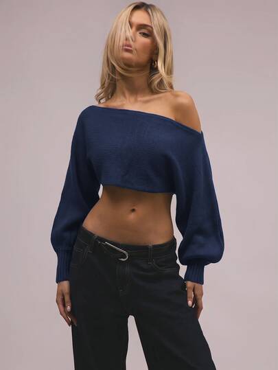 MUSERA Balloon Sleeve Knit Bardot Top Elegant Spring Vacation Cute Sexy 90's Summer Sweet, Y2k Tops Ibiza Holiday Festival Winter Everyday Elegant Evening