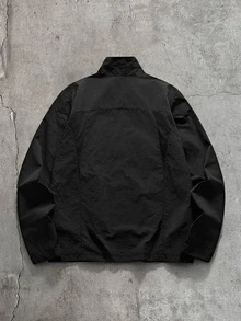 AXEPEAK Men's Solid Color Long Sleeve Zip-Up Casual Jacket - Black - View 2