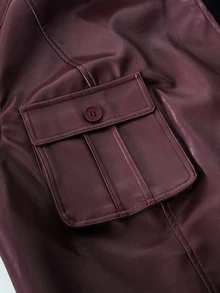 Maweii Plus Size Women's Autumn/Winter Plus Size Lapel Long Sleeve Jacket Cool Loose Fit - Burgundy - View 8