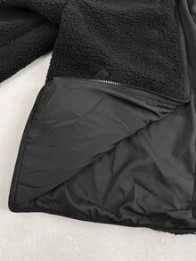 SHEIN Maternity 3-In-1 Casual Long Sleeve Stand Collar Side Zipper Removable Design Loose Black Fleece Jacket - Black - View 9