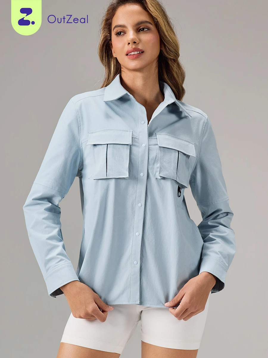 OutZeal Women Outdoor Shirt Casual Workout Natural Soft Back Mesh Panel Workwear Overshirt - Baby Blue - View 1