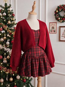 Comfortcana Plus Size Women's Long Sleeve Elegant Autumn/Winter Versatile Short Knit Cardigan - Burgundy - View 4