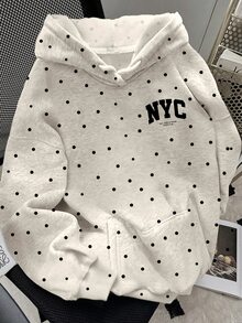 Resyla Women's Polka Dot & Letter Print Hooded Sweatshirt With Pocket - Multicolor - View 2