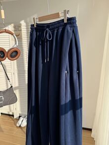 SHEIN EZwear 海軍藍大尺碼春夏百搭抽繩運動長褲 - 藏蓝色 - 查看 12