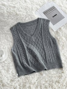 Elamini Minimalist Women's Autumn/Winter Grey Fitted Knit Vest Sweater Tank Top - Grey - View 5