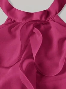 Skyraze White Multi-Layer Ruffle Halter Neck Stand Collar Mini Dress - Red Violet - View 5