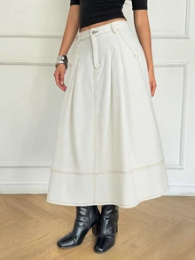 SHEIN MOD Women's Solid Color Casual Denim Skirt - White - View 3