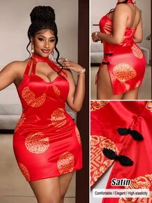 Maweii Plus Size Women Sexy Red Short Sexy Fitted Dress - Red - View 1