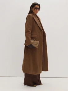 MUSEYN Brown Brushed Fur Tie Belt Maxi Coat Classy Date Night Chic Evening Fall - Mocha Brown - View 4