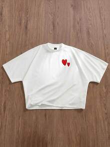 LOONEY TUNES X SHEIN Daypath OEM LOVE UP 情侶款寬鬆短版蝙蝠袖T恤 - 白色 - 查看 5