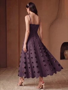 Anewsta Elegant Purple Fashion Strapless Dress With Waist Cinching, Slimming Sleeveless Hollow Design, Vacation Dress For Women - Purple - View 8