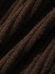 DAZY Brown U-Neck Lace Patchwork Cuff & Hem Fitted Waist Long Sleeve Elegant Knit Dress - Coffee - View 3