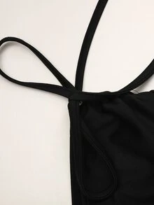 SHEIN 青少年女孩春秋冬季黑色針織不對稱領長袖蕾絲拼接下擺洋裝，適合日常穿著、派對 - 黑色 - 查看 5