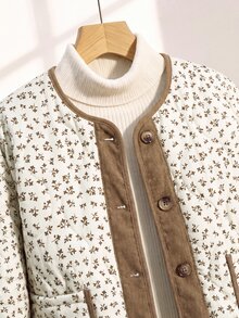 Rusticease Women's Casual Round Neck Patchwork Printed Single-Breasted Padded Coat - Multicolor - View 6